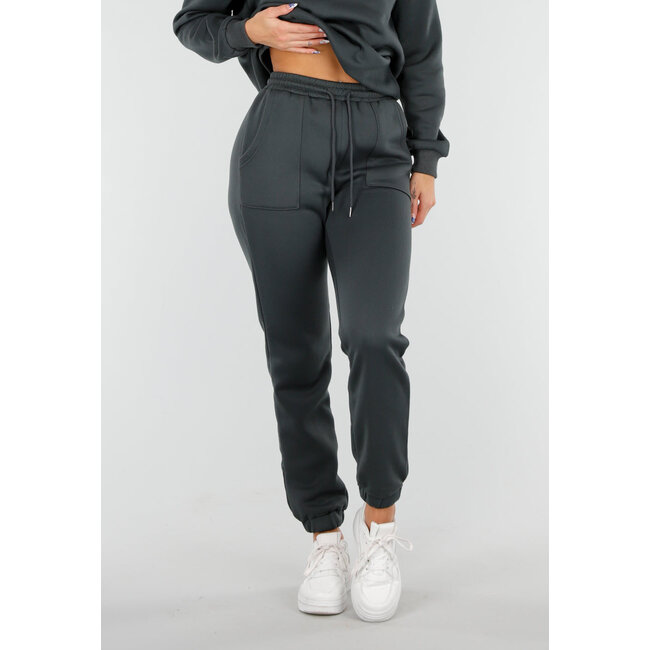 Dark Green Hooded Jogging Suit with Drawstring