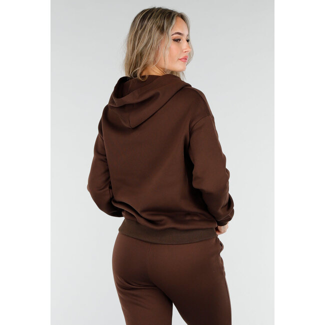 Dunkelbraunes Jogging-Set mit Kapuze und Kordelzug