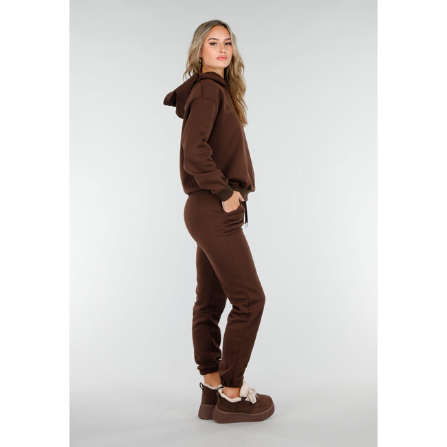 Dunkelbraunes Jogging-Set mit Kapuze und Kordelzug