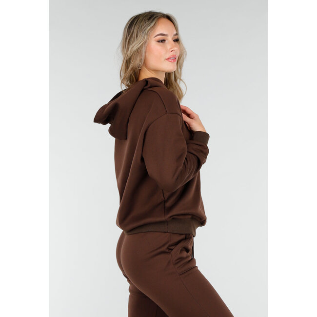 Dunkelbraunes Jogging-Set mit Kapuze und Kordelzug