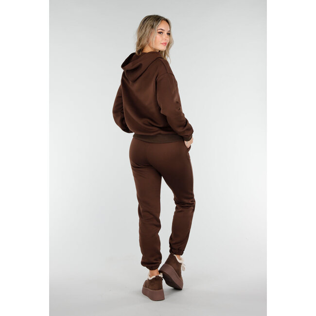 Dunkelbraunes Jogging-Set mit Kapuze und Kordelzug