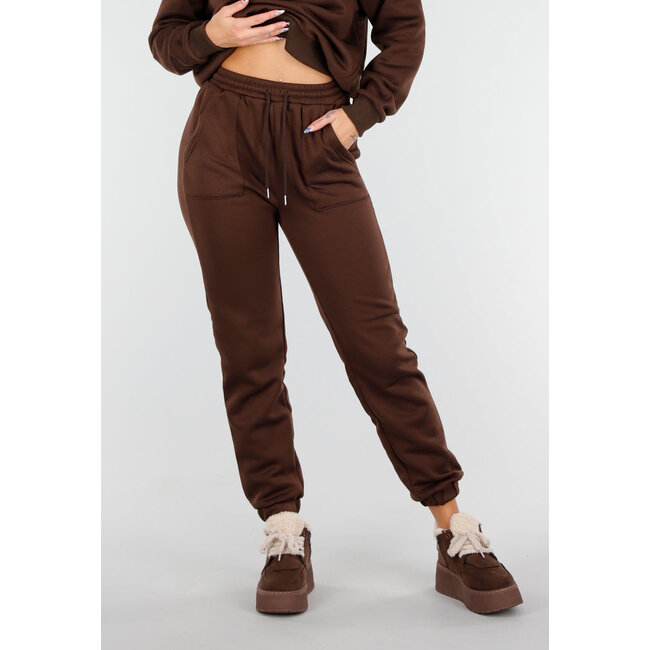 Dunkelbraunes Jogging-Set mit Kapuze und Kordelzug