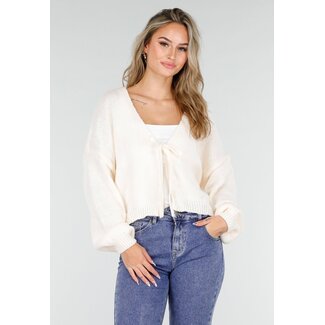 Beige Strickjacke mit Schleife