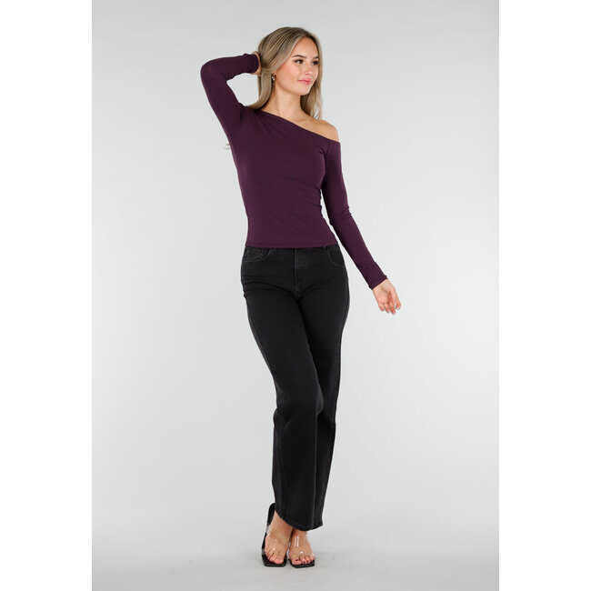 Farbige One-Shoulder-Stretch-Bluse mit langen Ärmeln und figurbetonter Passform