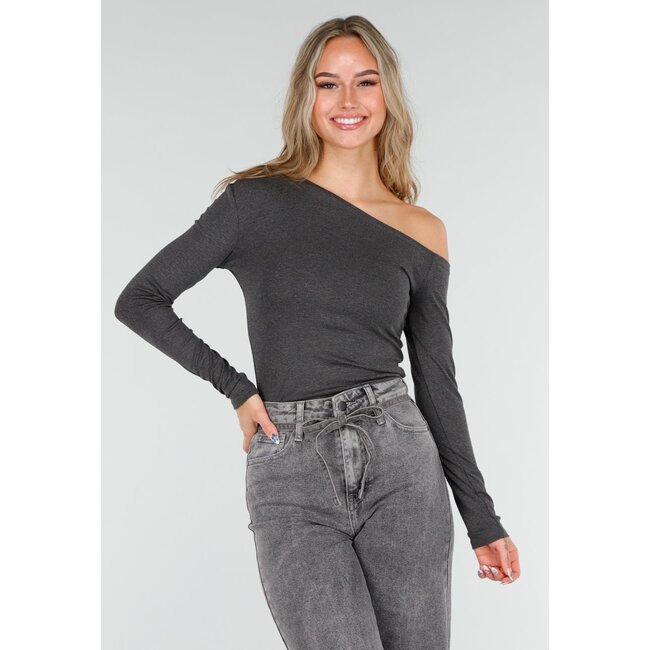 Dunkelgraues One-Shoulder-Top