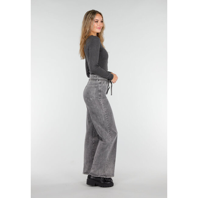 Dunkelgraues One-Shoulder-Top mit langen Ärmeln