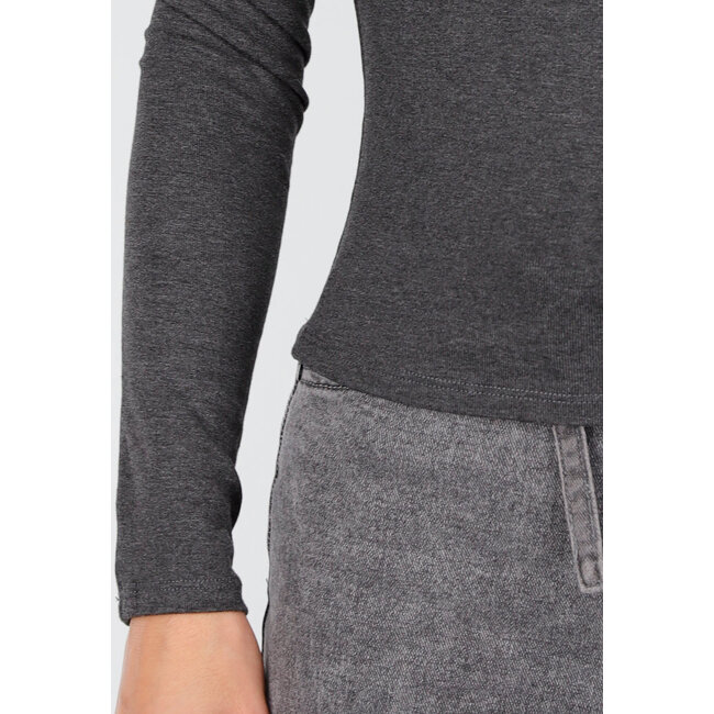Dunkelgraues One-Shoulder-Top mit langen Ärmeln