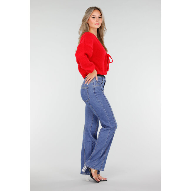 Blaue Stretchjeans mit geradem Bein und vertikalen Nähten