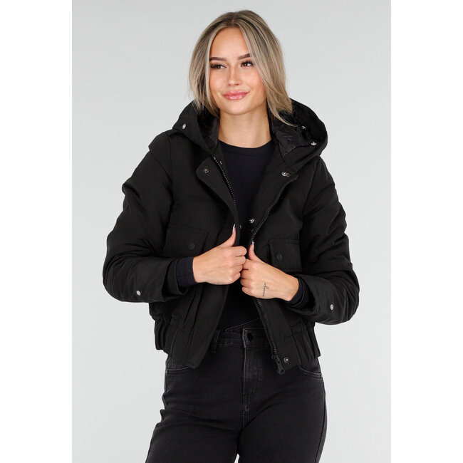 Dark brown coat with faux fur collar and cuffs