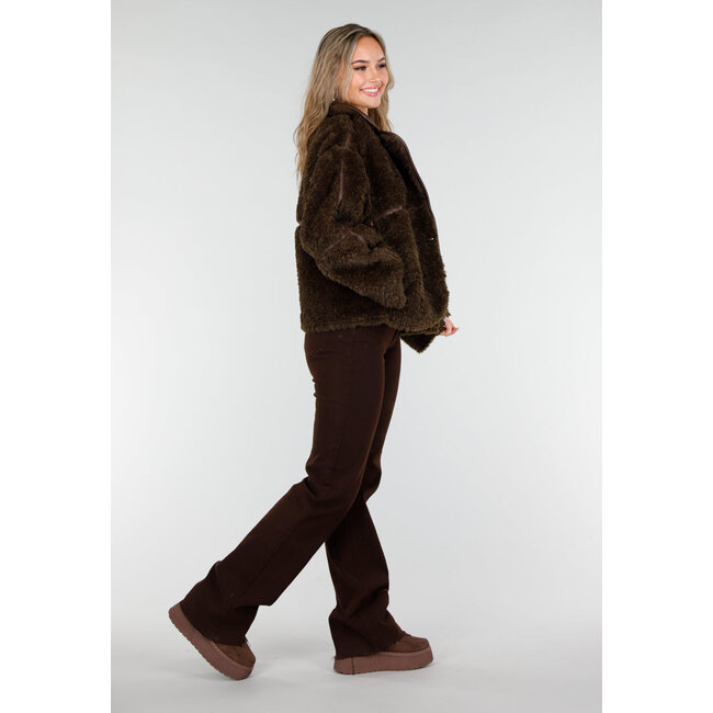 Dark Brown Teddy Jacket with Button Closure