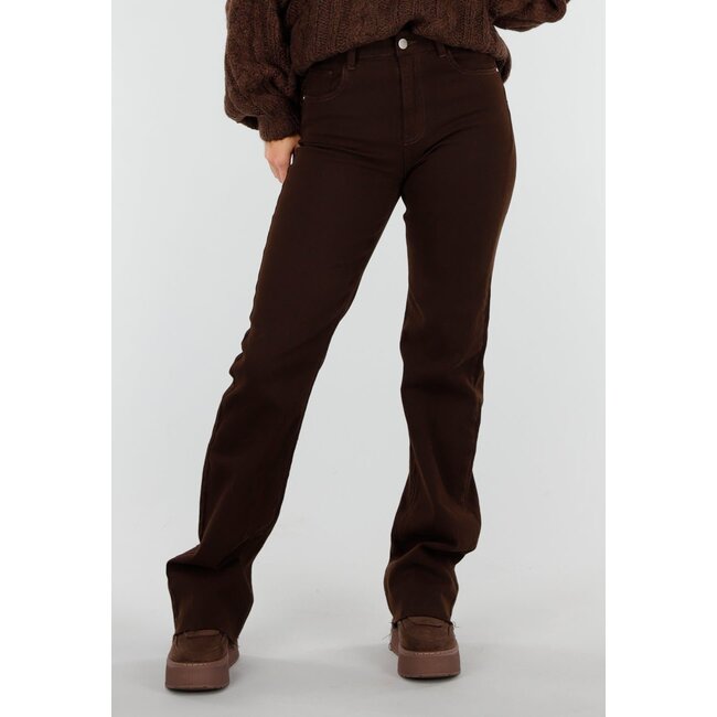 Dunkelbraune Straight Leg Jeans mit geradem Bein und hoher Taille