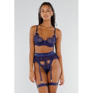 Blaues Satin-Dessous-Set