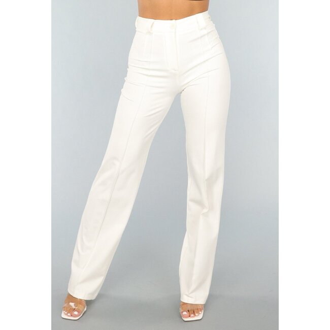 Gerade geschnittene, offwhite Hose mit Stretchanteil