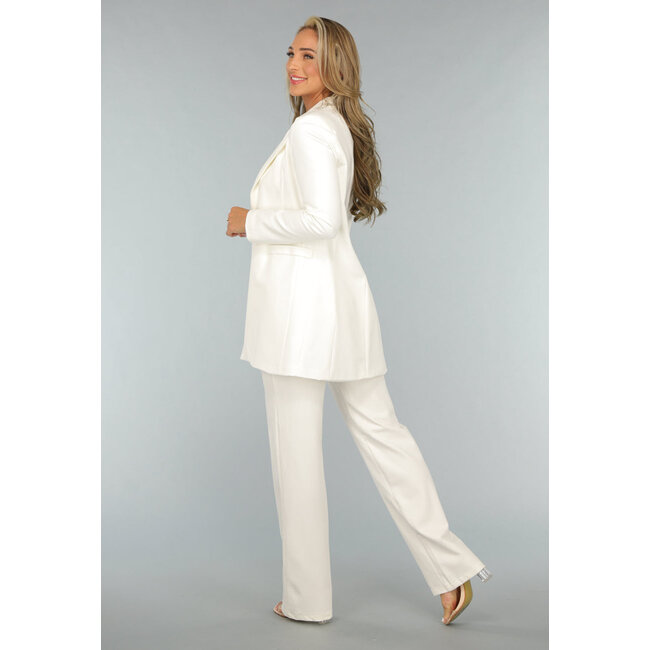 Gerade geschnittene, offwhite Hose mit Stretchanteil