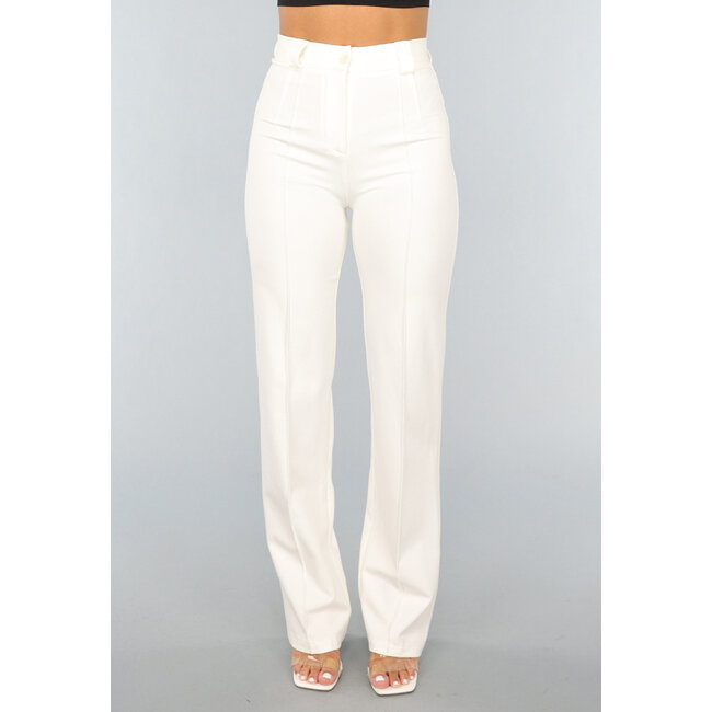 Gerade geschnittene, offwhite Hose mit Stretchanteil