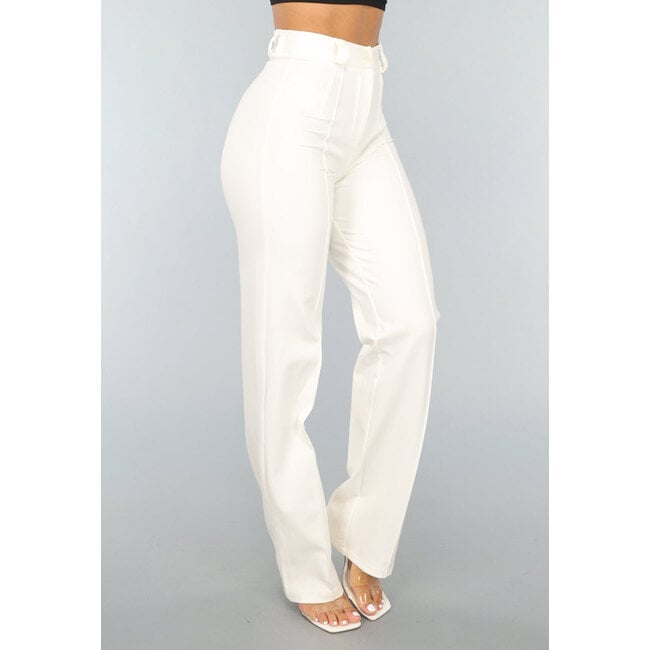 Gerade geschnittene, offwhite Hose mit Stretchanteil