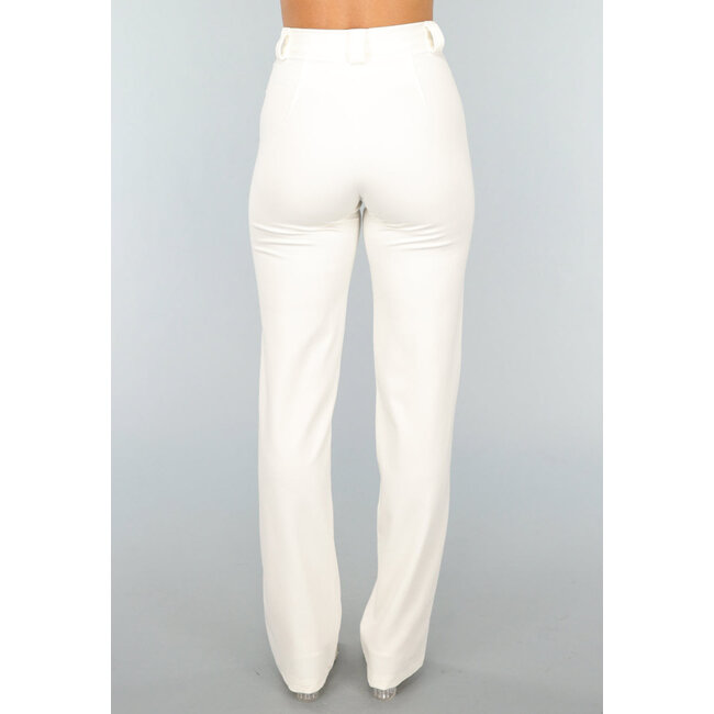 Gerade geschnittene, offwhite Hose mit Stretchanteil