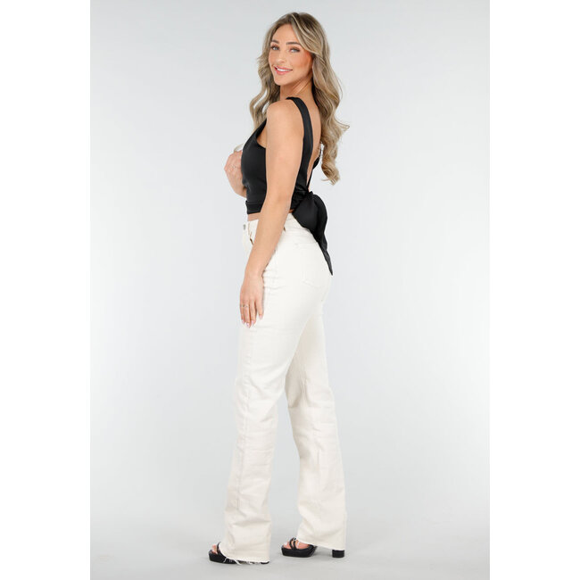 Beige Stretch Jeans mit geradem Bein und ausgefranstem Boden