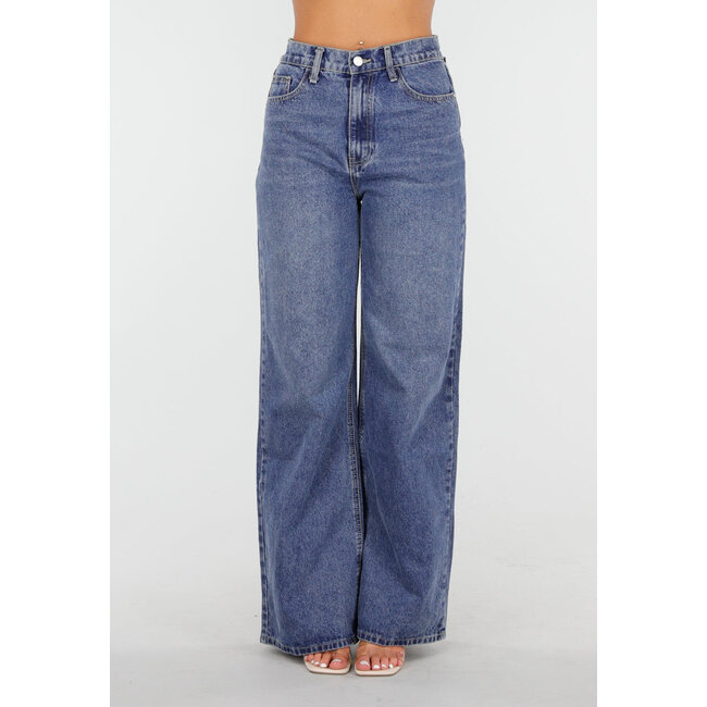 Dunkelblaue High Waist Wide Leg Jeans mit weiten Beinen