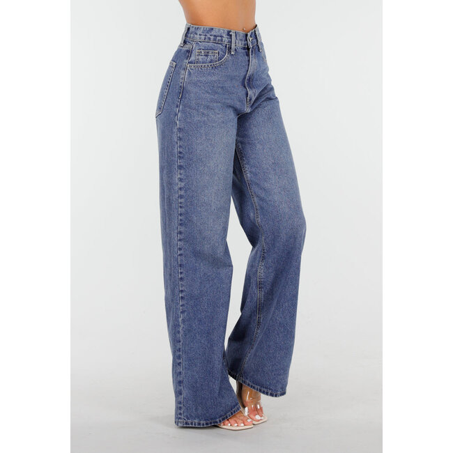 Dunkelblaue High Waist Wide Leg Jeans mit weiten Beinen