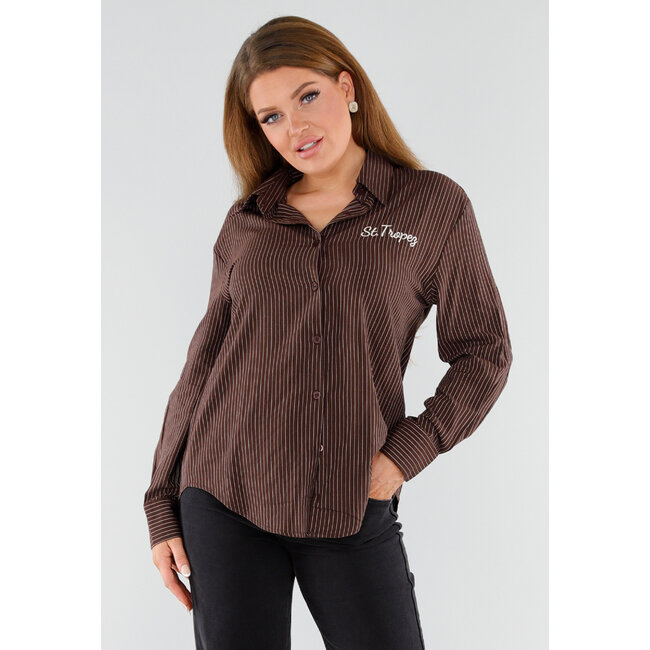 Braun gestreifte Bluse mit St. Tropez-Stickerei