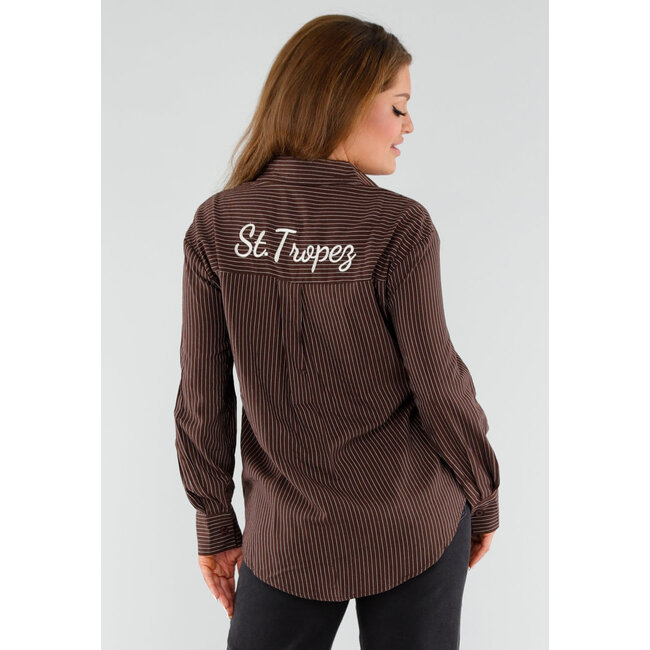 Braun gestreifte Bluse mit St. Tropez-Stickerei