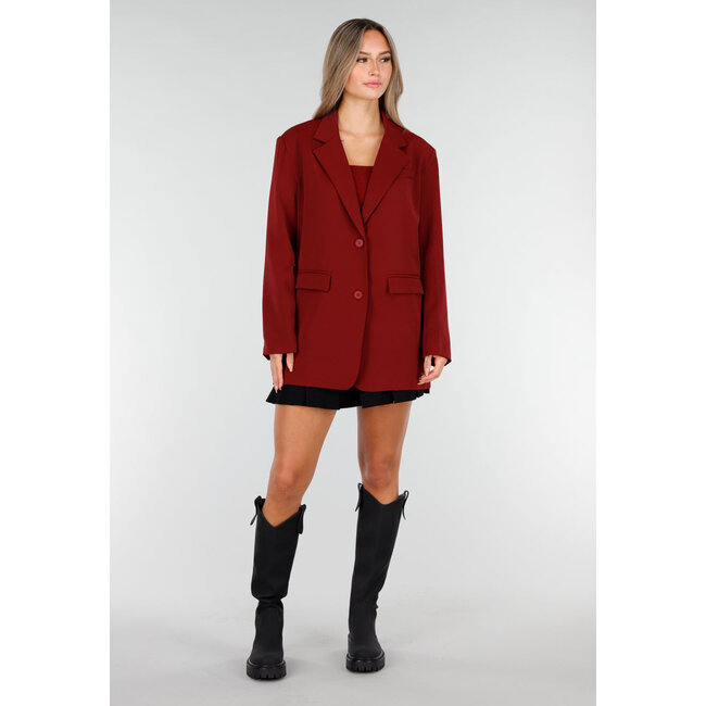 Bordeauxroter Oversized-Blazer mit Knopfverschluss und Reverskragen
