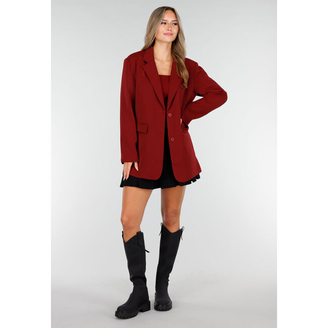 Bordeauxroter Oversized-Blazer mit Knopfverschluss und Reverskragen