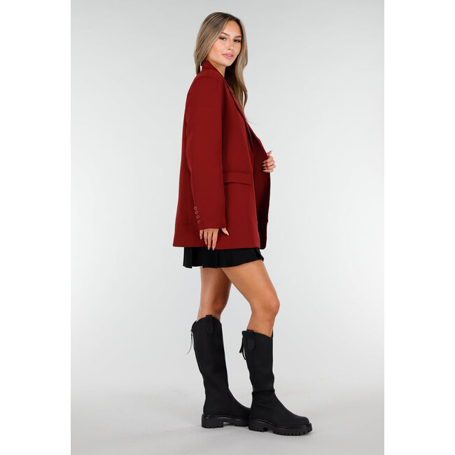 Bordeauxroter Oversized-Blazer mit Knopfverschluss und Reverskragen
