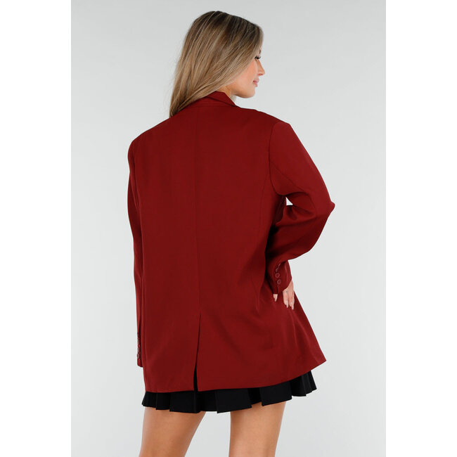 Bordeauxroter Oversized-Blazer mit Knopfverschluss und Reverskragen
