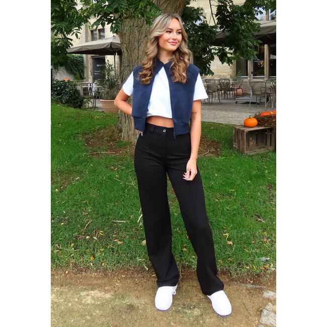 Sleeveless Cardigan in Dark Blue with High Collar