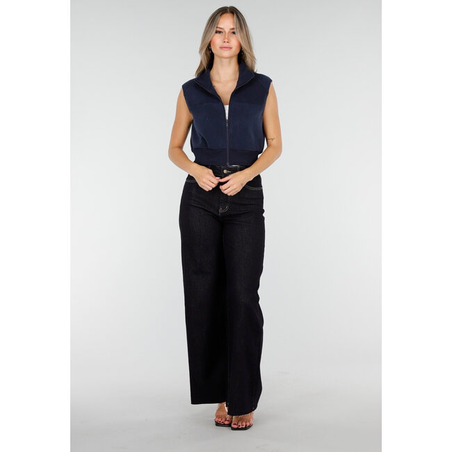 Sleeveless Cardigan in Dark Blue with High Collar