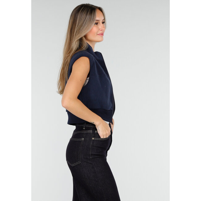 Sleeveless Cardigan in Dark Blue with High Collar