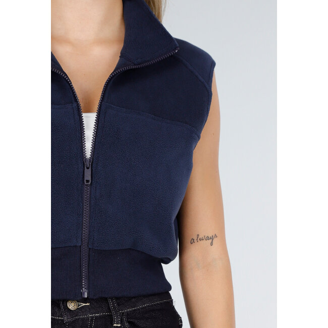 Sleeveless Cardigan in Dark Blue with High Collar