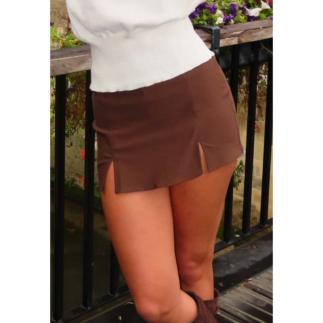 Skort Braun mit Stretch und Schlitz