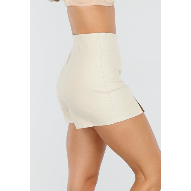 Beigefarbener Skort mit Stretch und Schlitzen