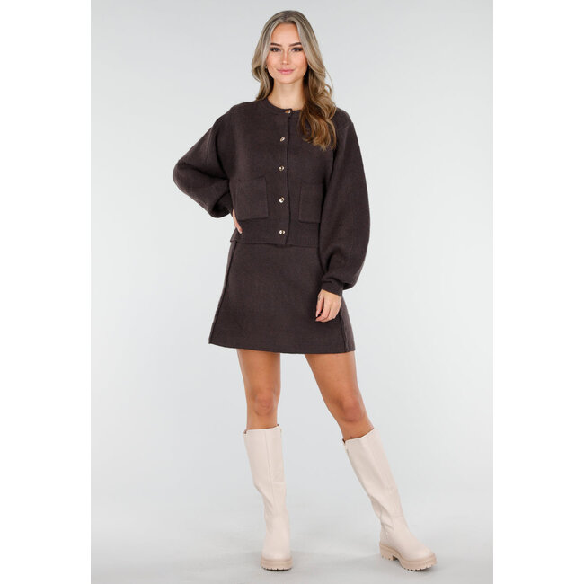 Dunkelbraunes zweiteiliges Set mit Weste und Minirock