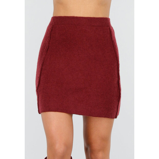 Rotes Strick-2-teiliges Set mit Strickjacke und Rock