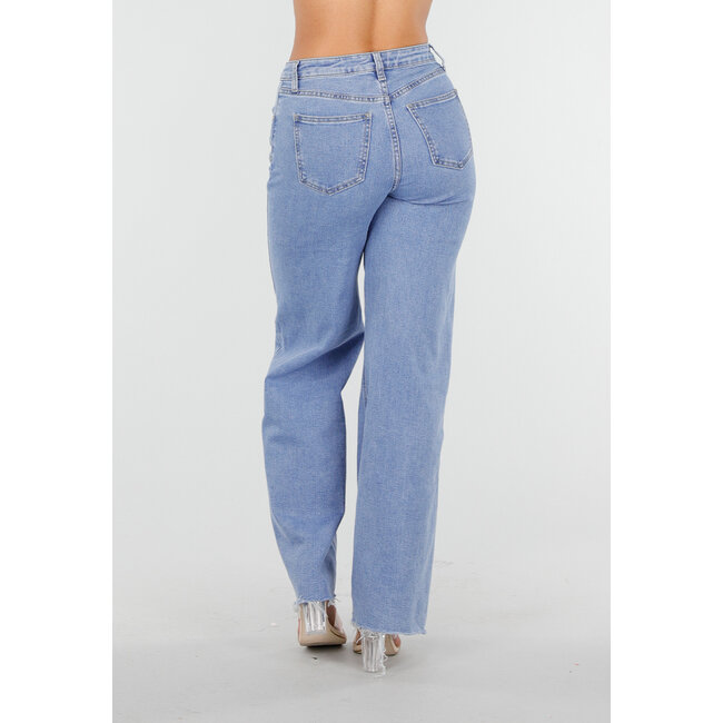 Hellblaue Mid Waist Wide Leg Jeans mit Raw Edge Zoom