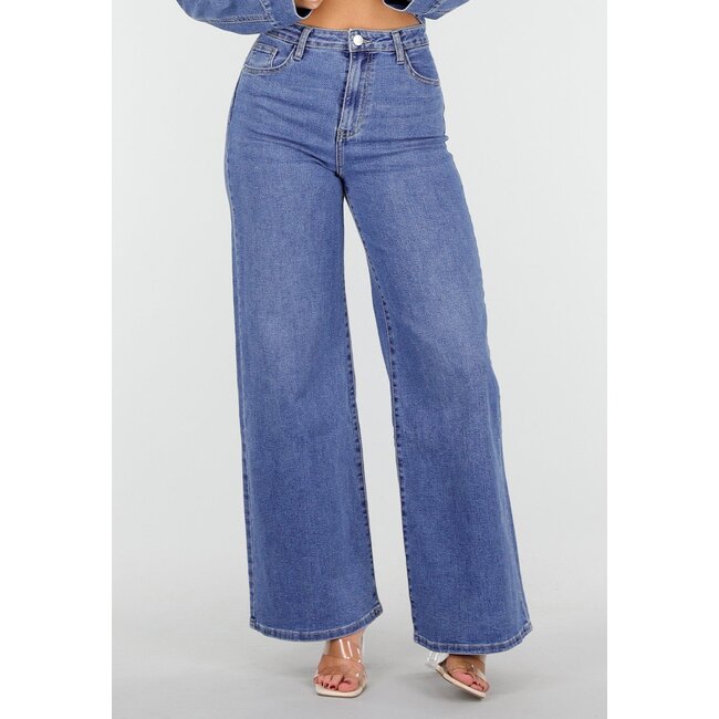 Blaue High Waist Wide Leg Jeans Stretch