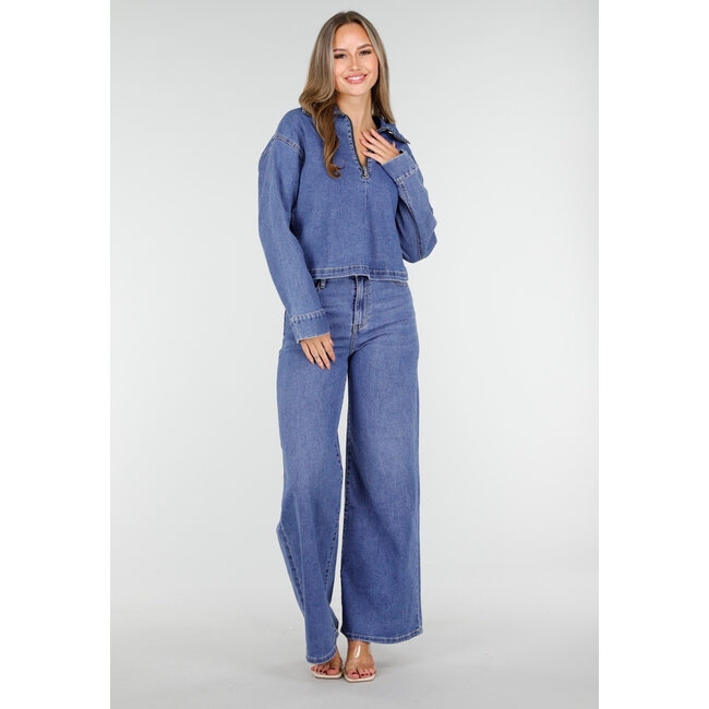 Blaue High Waist Wide Leg Jeans Stretch