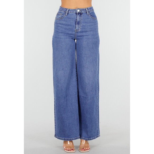 Blaue High Waist Wide Leg Jeans Stretch