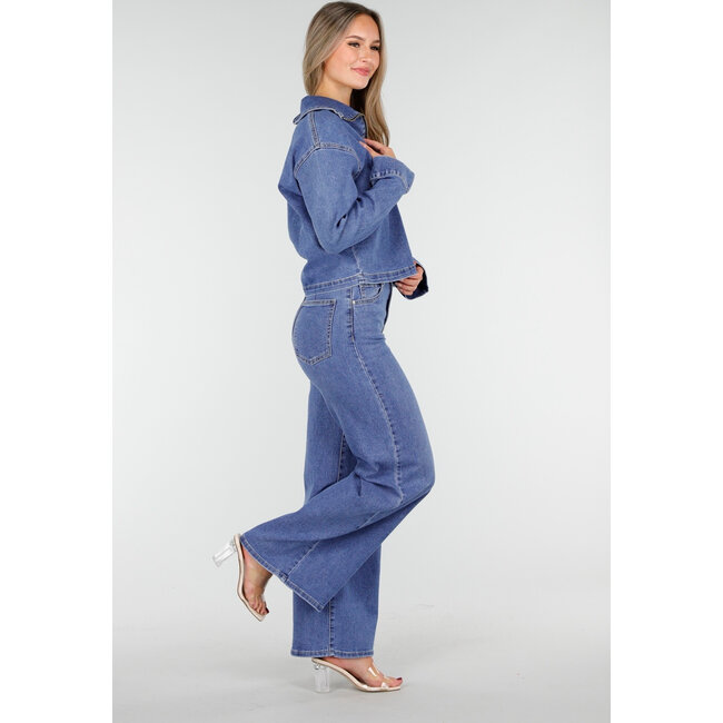 Blaue High Waist Wide Leg Jeans Stretch