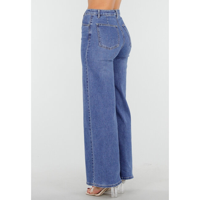 Blaue High Waist Wide Leg Jeans Stretch
