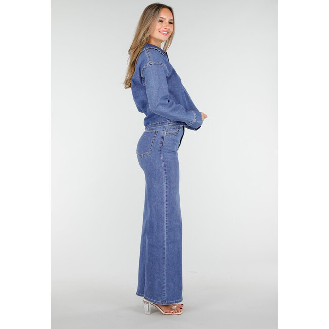 Blaue High Waist Wide Leg Jeans Stretch