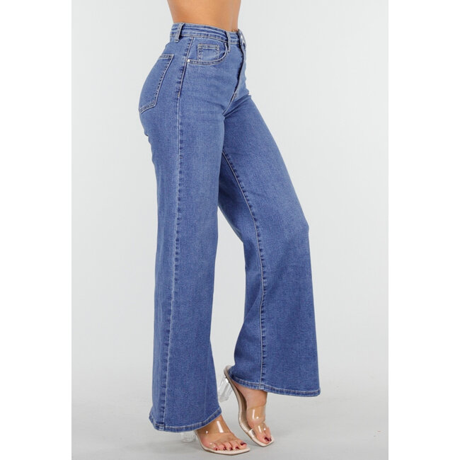 Blaue High Waist Wide Leg Jeans Stretch