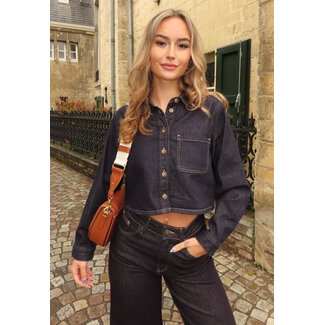 Redial Jeans Dunkelblaue Jeans-Crop-Bluse für Damen