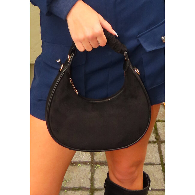 Schwarze Handtasche in Wildlederoptik mit abnehmbarem Schulterriemen