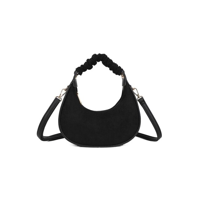 Schwarze Handtasche in Wildlederoptik mit abnehmbarem Schulterriemen