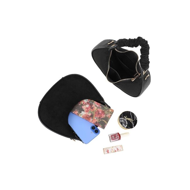 Schwarze Handtasche in Wildlederoptik mit abnehmbarem Schulterriemen